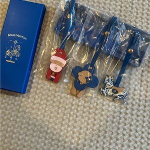 Louis Vuitton Blue Leather Trio hanging Christmas ornaments